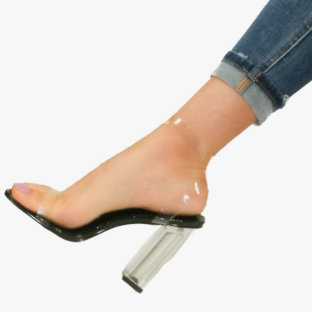 Clear Chunky Block High Heels Size 10